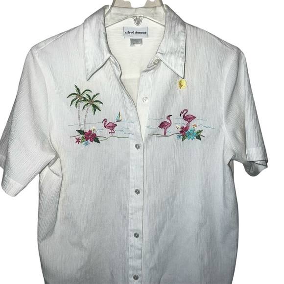 Alfred Dunner Button Down White Shirt Short Sleeves Embroidered Summer Size 12 - Picture 3 of 8